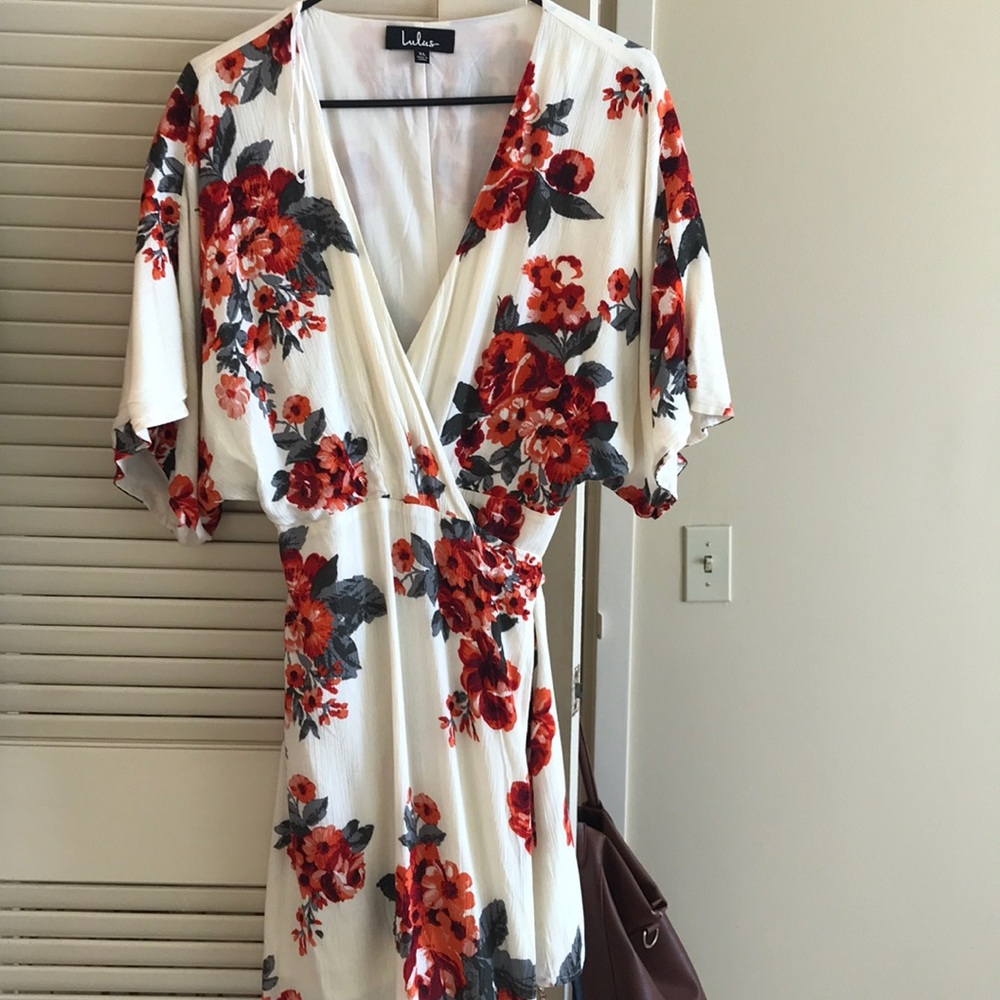 Lulu's White and Red Floral Mini Dress